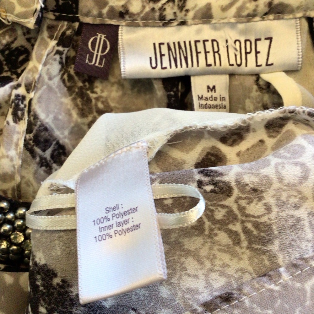 Jennifer Lopez Womens Sleeveless Snake Print Beaded High Neck Blouse Top Size M - Picture 7 of 7
